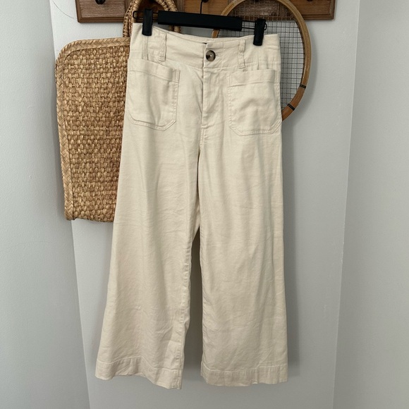 Anthropologie Maeve The Colette Linen Blend Crop WideLeg Pants- 23" inseam - Picture 1 of 10